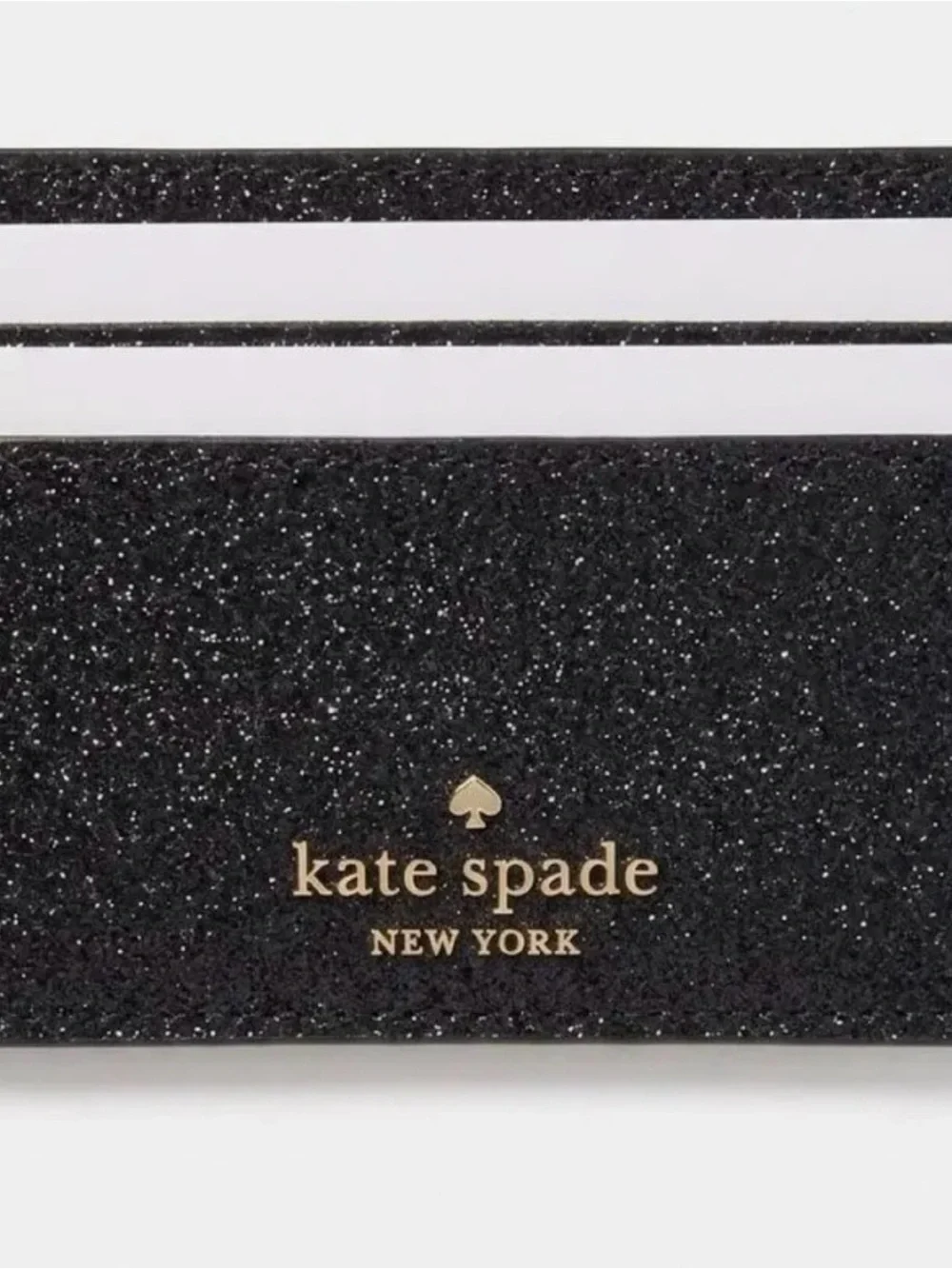 kate spade Black Glitter Card Holder with Gold Logo